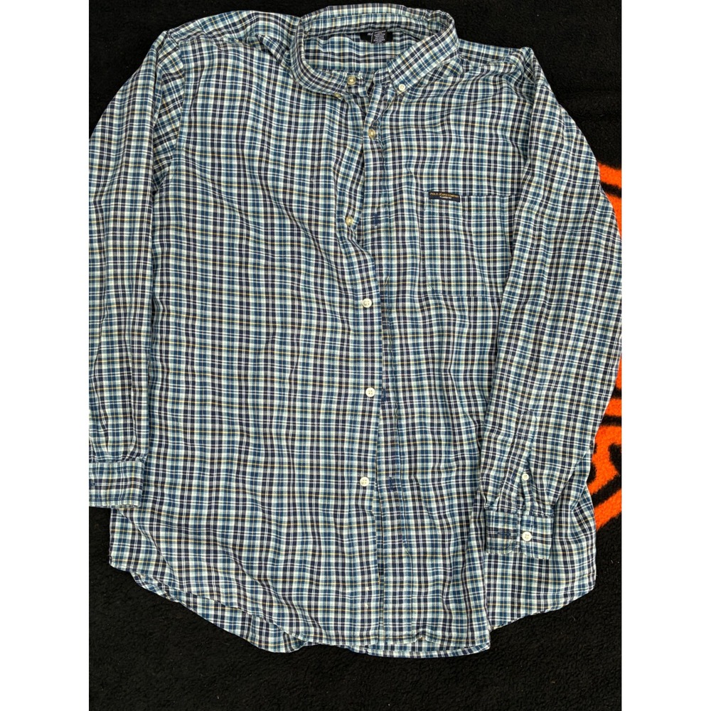 Polo Jeans Co Ralph Lauren Mens XXL Blue Yellow Plaid Cotton Button Down Shirt